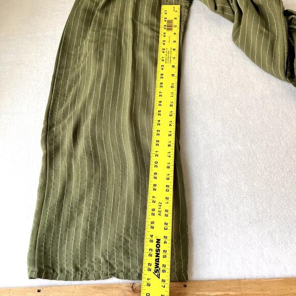 Flying Tomato Jumpsuit Women's M Green Striped Belted Cross Cutout Back V-Neck - Picture 11 of 12